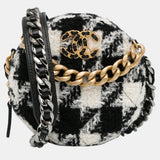 Black/White Tweed 19 Round Clutch with Chain