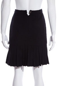 Chanel Black Tweed Pleated Bottom Skirt SZ 34