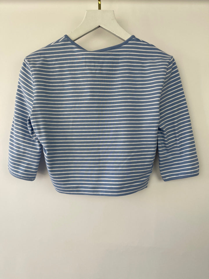 Prada Baby Blue and White Stripped Jersey Cropped Top Size IT 38 (UK 6)