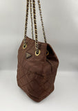 Prada Nylon Tote with Chain Handle - Brown