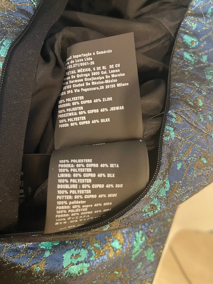 Prada Blue & Green Metallic Sleeveless Midi Dress with Floral Prints Size IT 40 (UK 8)