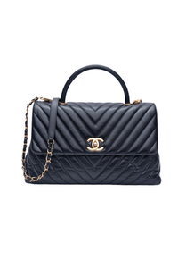 CHANEL Black Chevron Quilted Medium Coco Handle Flap Bag