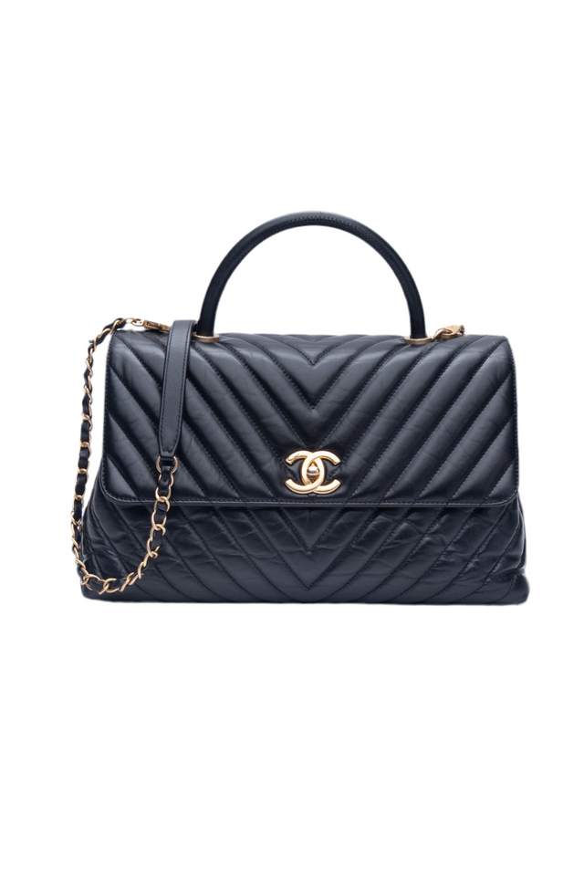 CHANEL Black Chevron Quilted Medium Coco Handle Flap Bag