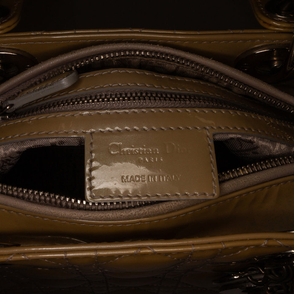Dior Lady Dior Medium Brown Cannage Quilted Patent Leather