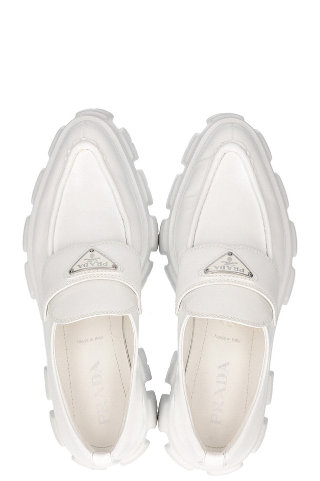 PRADA Monolith Pointy Loafers White