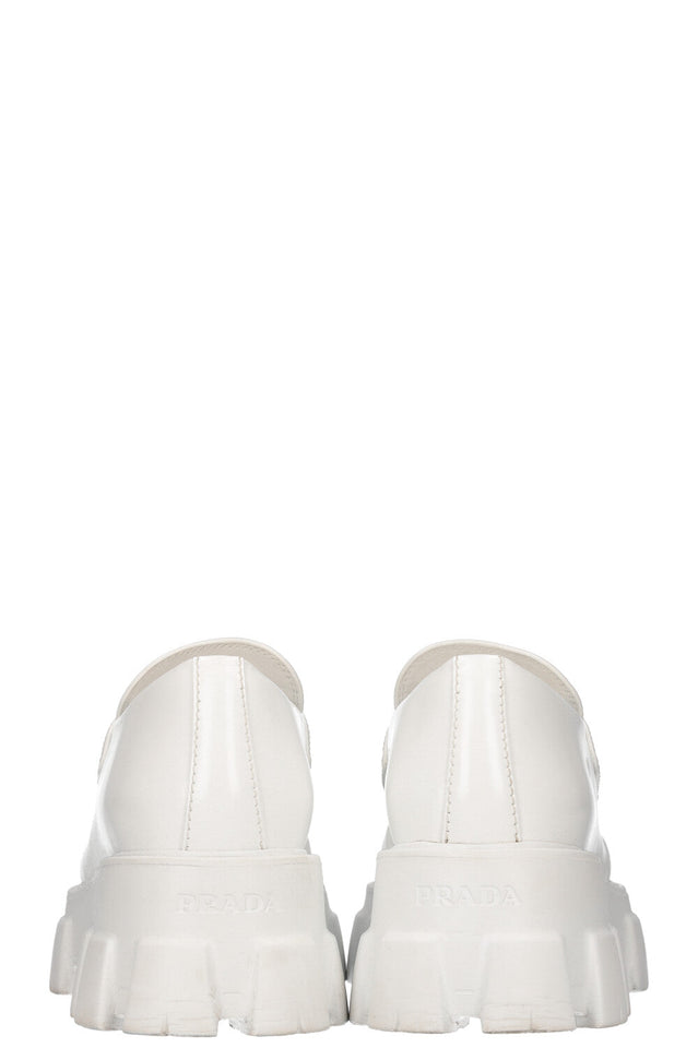 PRADA Monolith Pointy Loafers White