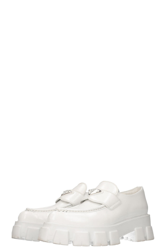 PRADA Monolith Pointy Loafers White
