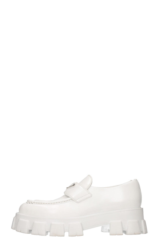 PRADA Monolith Pointy Loafers White