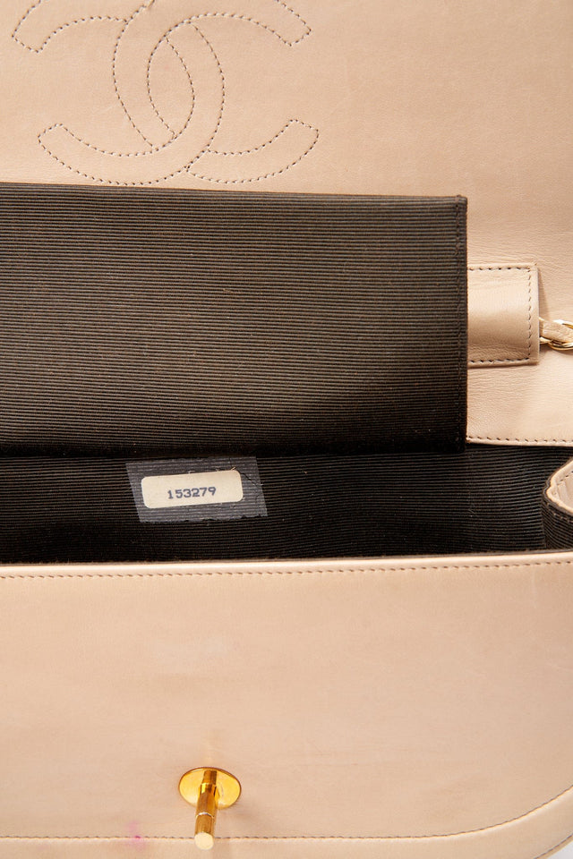 Vintage Chanel Half Moon Cream Leather Flap Bag With 24K Gold Plated Hardware