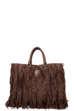 PRADA Fringed Noce Tote Bag Brown