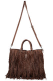 PRADA Fringed Noce Tote Bag Brown