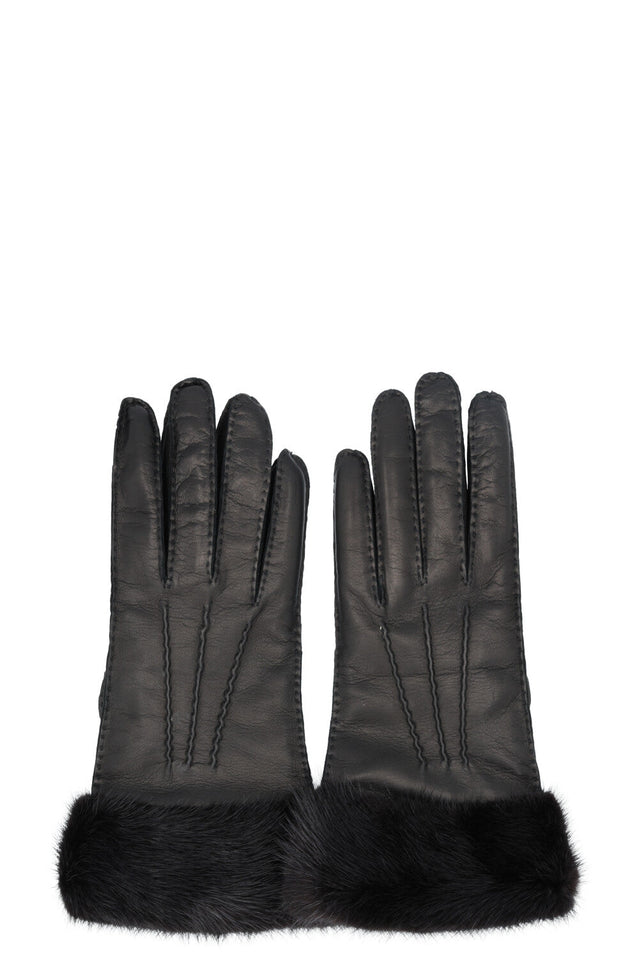 PRADA Leather Mink Gloves Black