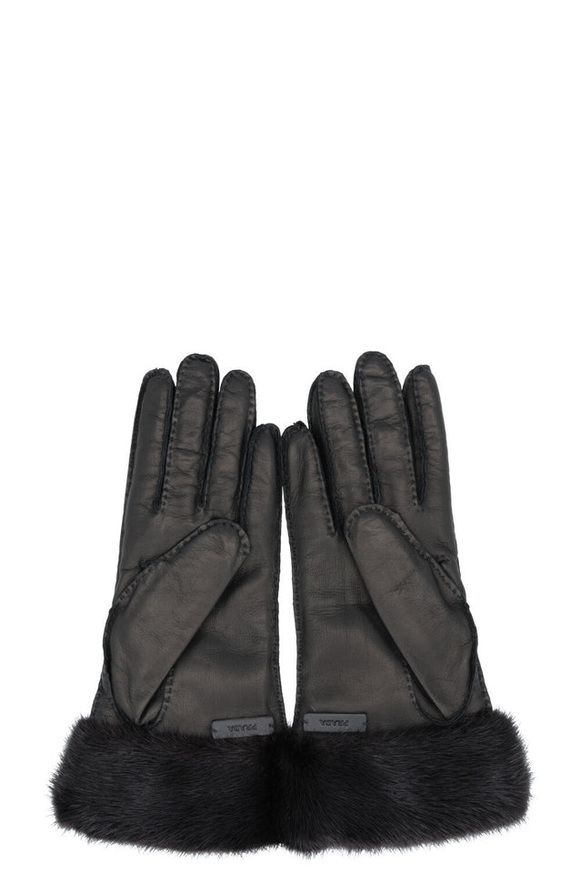 PRADA Leather Mink Gloves Black