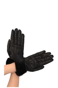 PRADA Leather Mink Gloves Black