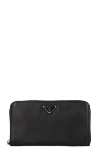 PRADA Logo Saffiano Long Zip Wallet Black