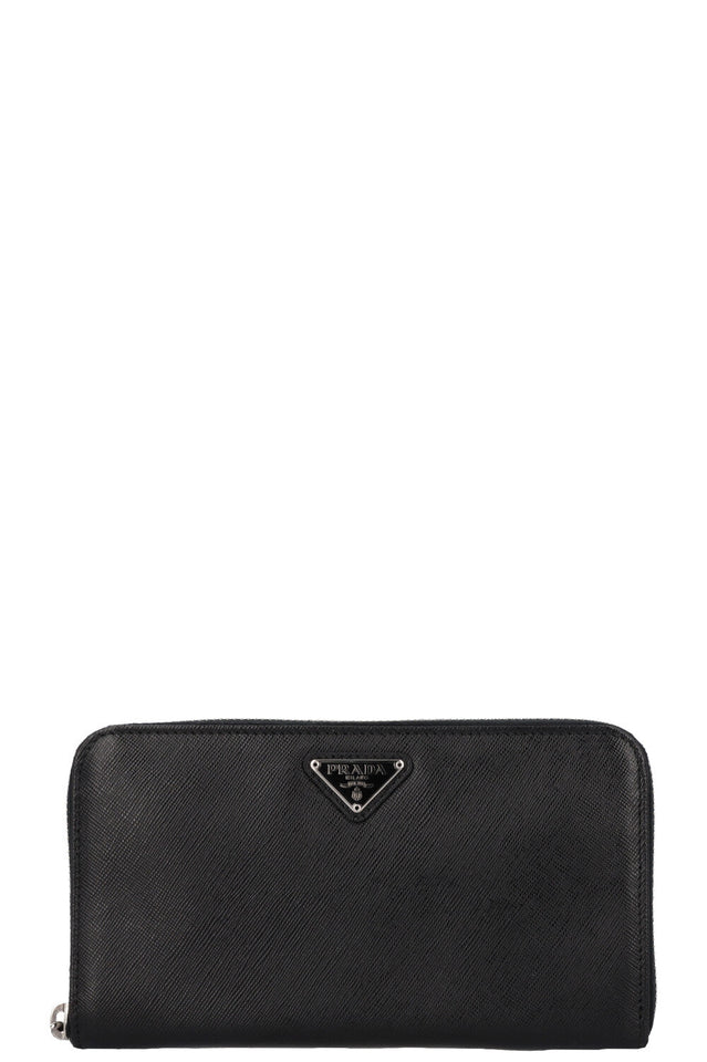 PRADA Logo Saffiano Long Zip Wallet Black