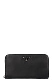 PRADA Logo Saffiano Long Zip Wallet Black