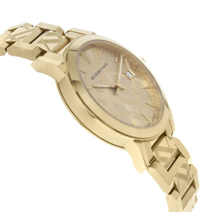 Burberry Ladies The City Engraved Checked Gold Watch BU9038