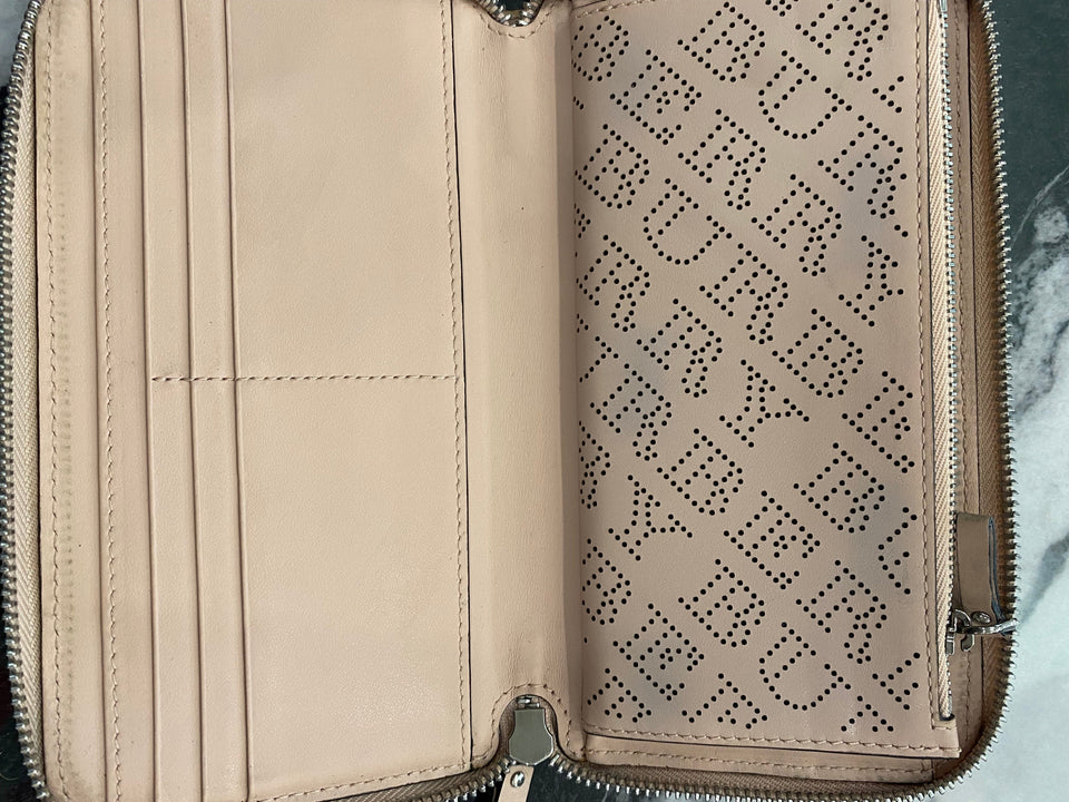 BURBERRY PERFORATED CALFSKIN ZIP AROUND WALLET
