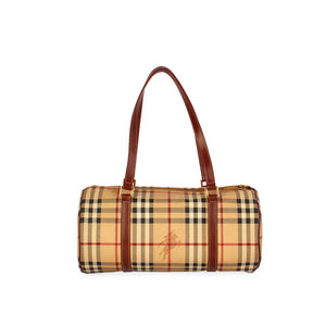 BURBERRY HAYMARKET CHECK PAPILLON BARREL BAG