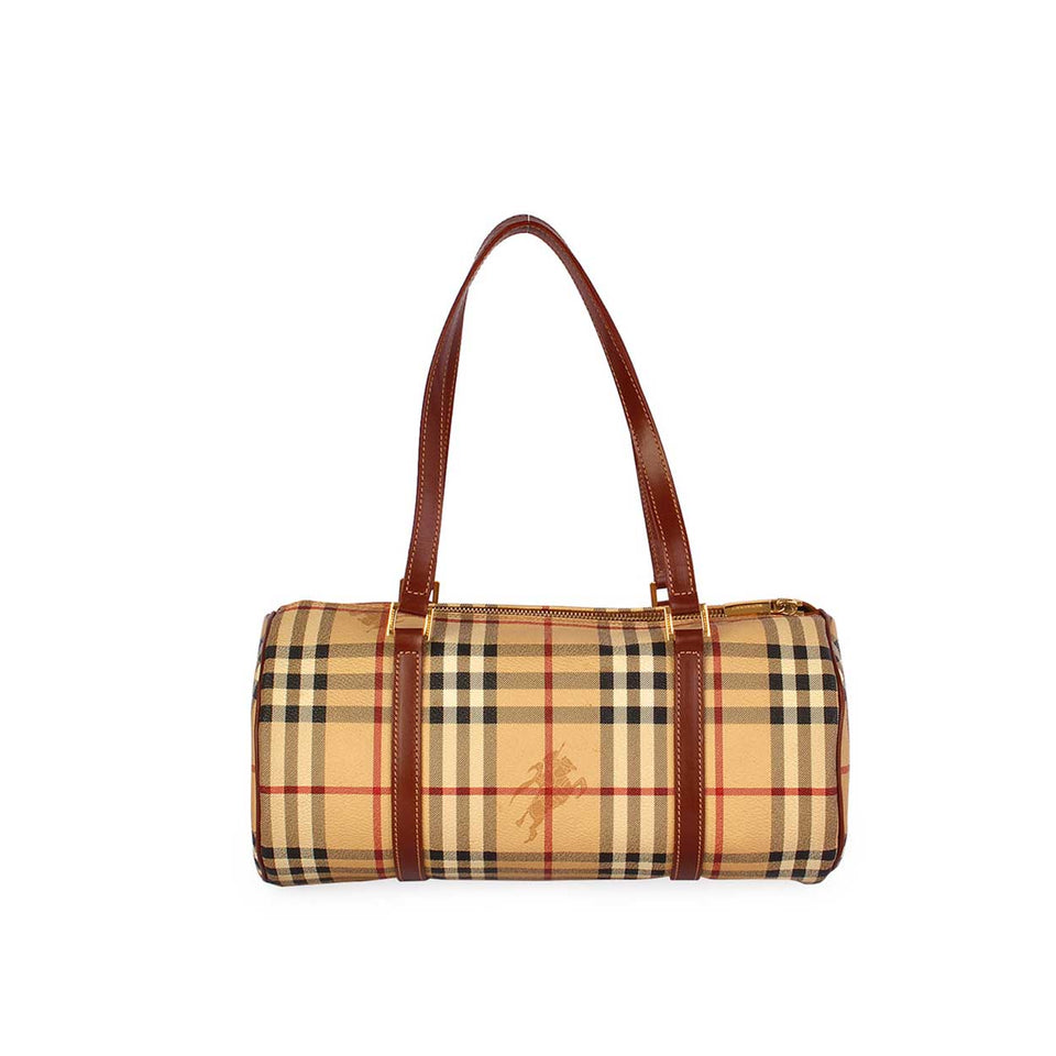 BURBERRY HAYMARKET CHECK PAPILLON BARREL BAG