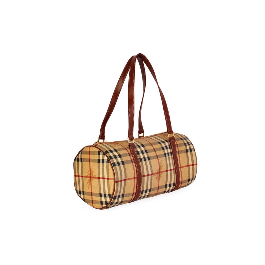 BURBERRY HAYMARKET CHECK PAPILLON BARREL BAG