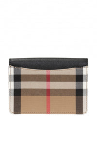 BURBERRY GRAINED CALFSKIN HOUSE CHECK HAMPSHIRE WALLET ON CHAIN