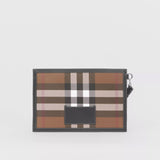 BURBERRY HOUSE CHECK & LEATHER ZIP POUCH CLUTCH