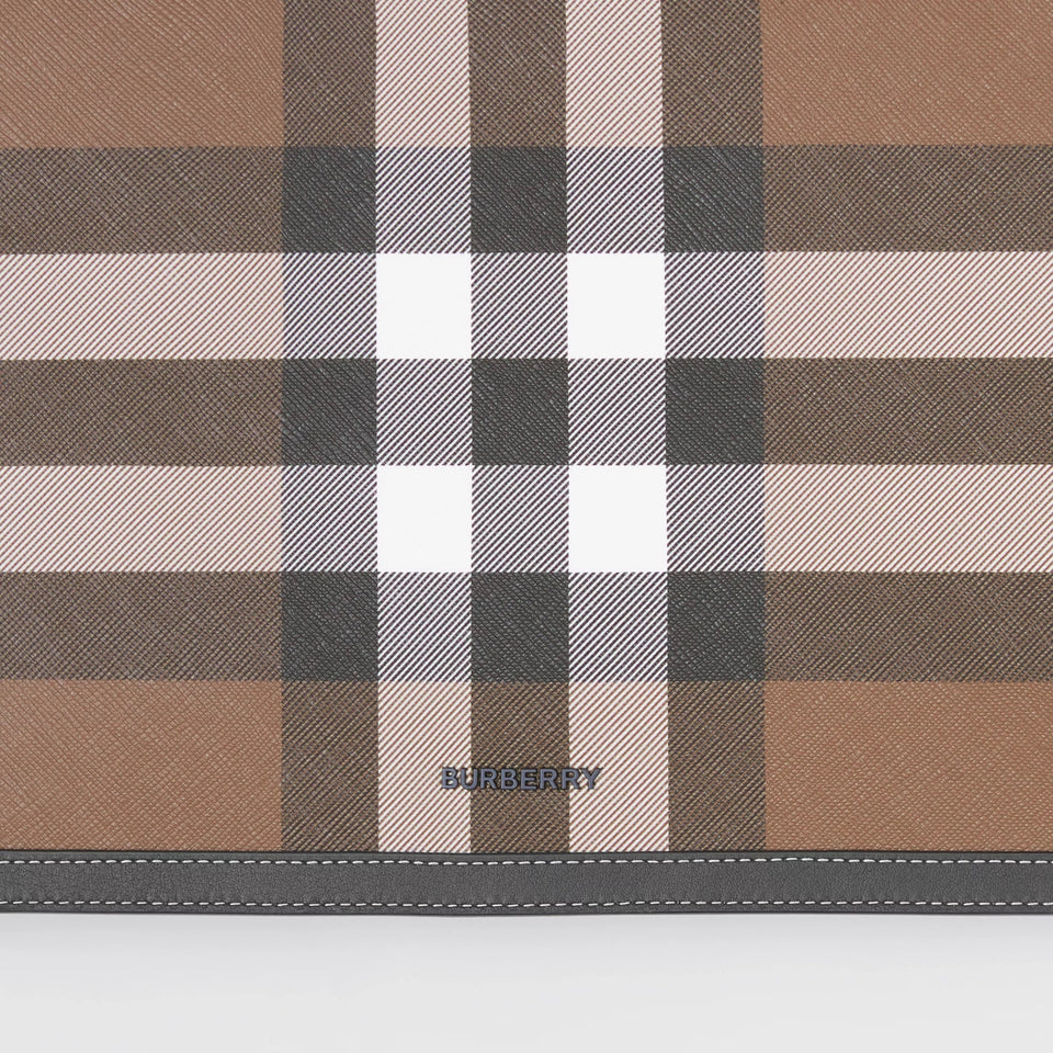 BURBERRY HOUSE CHECK & LEATHER ZIP POUCH CLUTCH