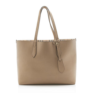 Burberry Leather Haymarket Check Reversible Medium Tote (SHF-12681)