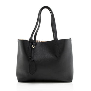 Burberry Leather Haymarket Check Reversible Small Tote