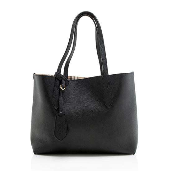 Burberry Leather Haymarket Check Reversible Small Tote