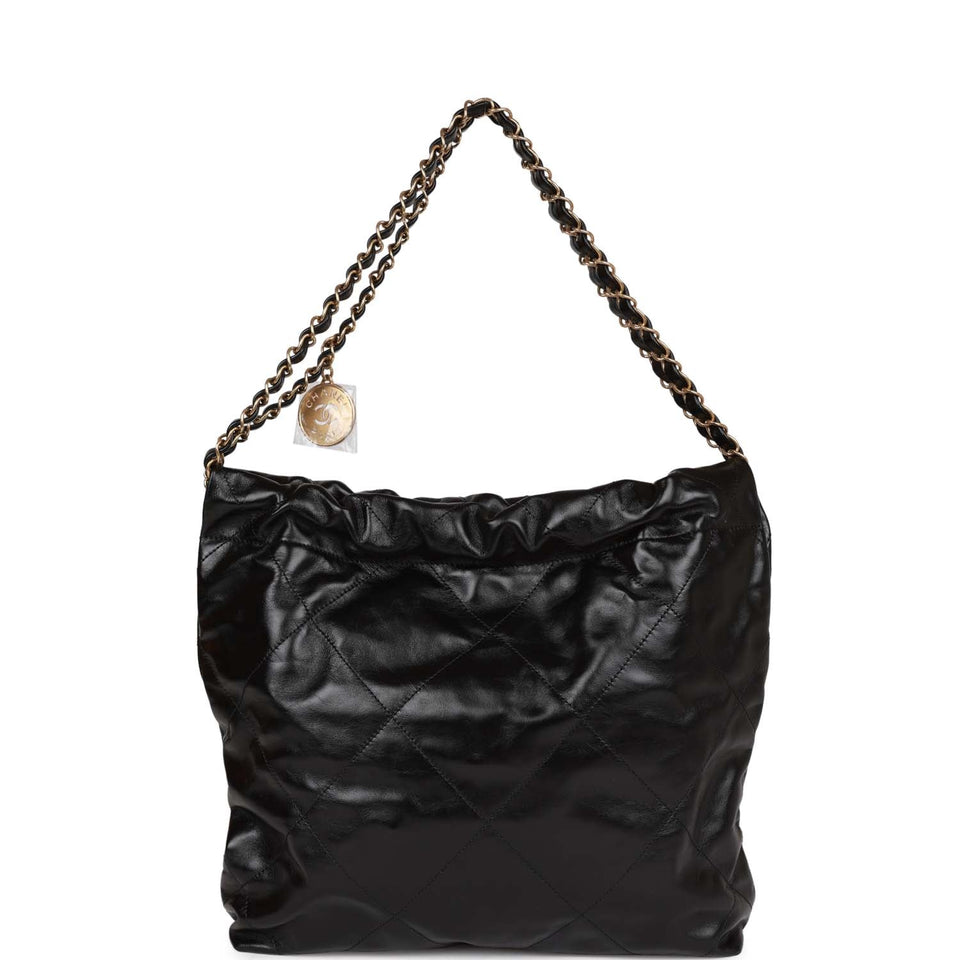 Chanel Small 22 Bag Black Lambskin Antique Gold Hardware
