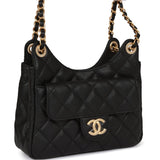 Chanel Small Hobo Bag Black Caviar Antique Gold Hardware
