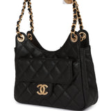 Chanel Small Hobo Bag Black Caviar Antique Gold Hardware