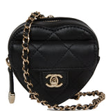 Chanel CC In Love Heart Necklace Bag Black Lambskin Light Gold Hardware
