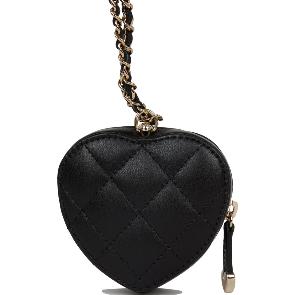 Chanel CC In Love Heart Necklace Bag Black Lambskin Light Gold Hardware