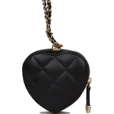Chanel CC In Love Heart Necklace Bag Black Lambskin Light Gold Hardware