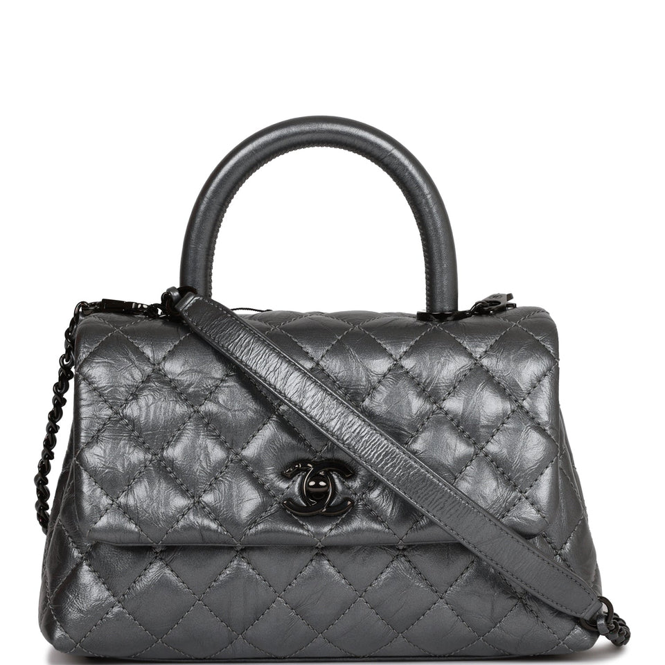 Chanel Small Coco Handle Flap Bag So Black Calfskin Black Hardware