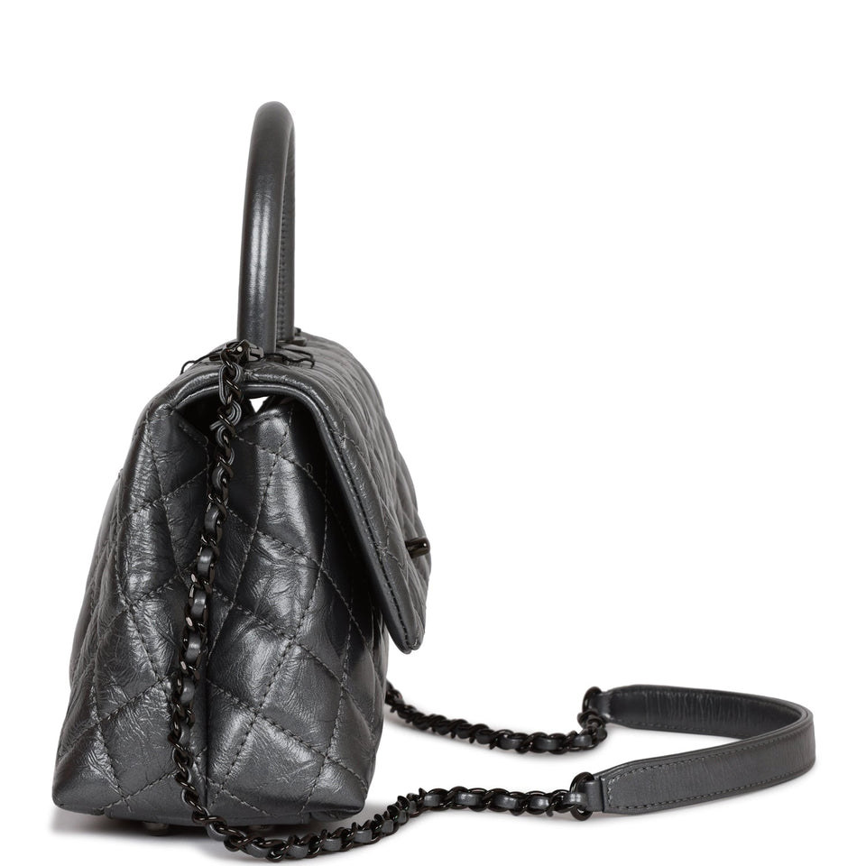 Chanel Small Coco Handle Flap Bag So Black Calfskin Black Hardware