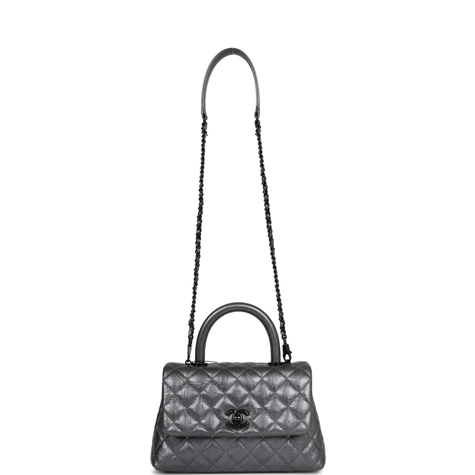 Chanel Small Coco Handle Flap Bag So Black Calfskin Black Hardware