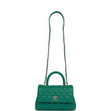 Chanel Small Coco Handle Flap Bag Green Caviar Light Gold Hardware