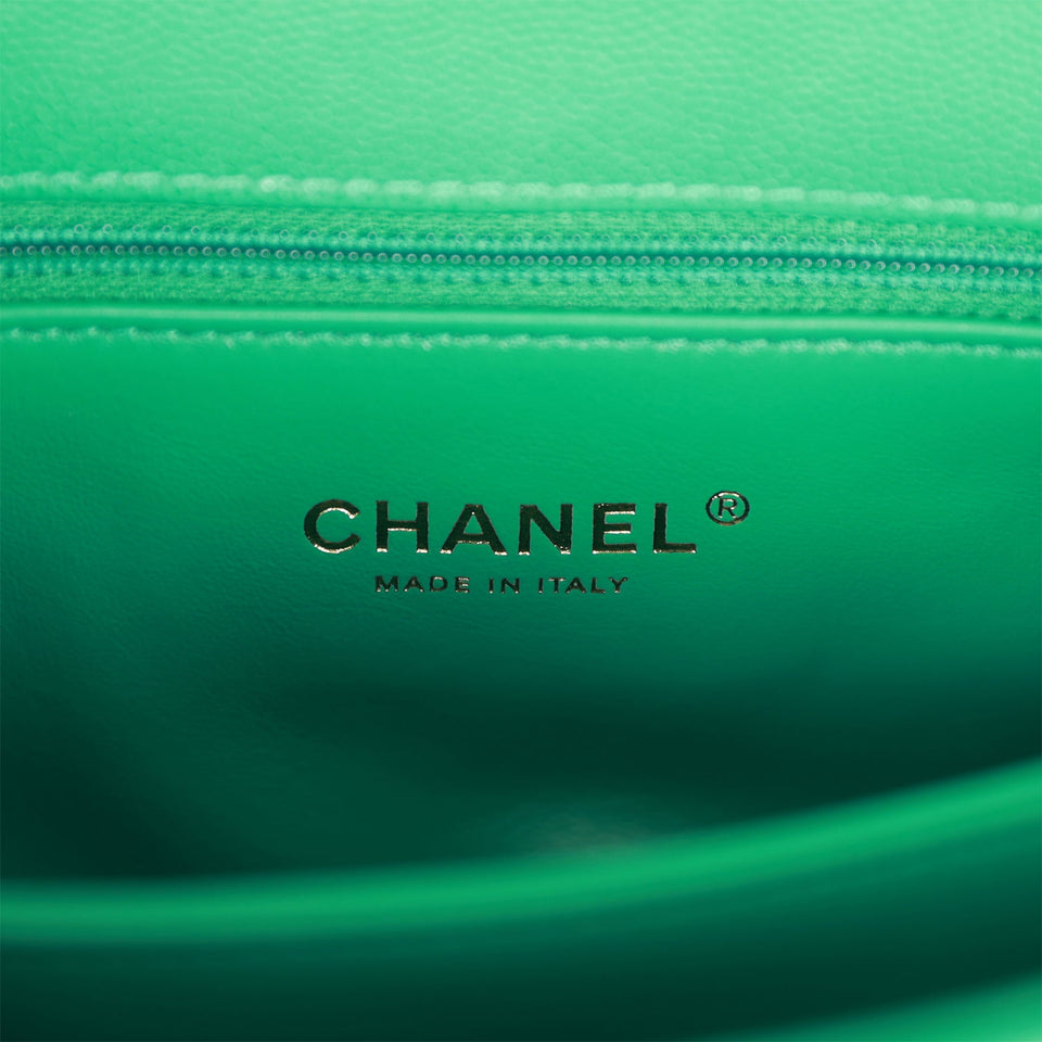 Chanel Small Coco Handle Flap Bag Green Caviar Light Gold Hardware