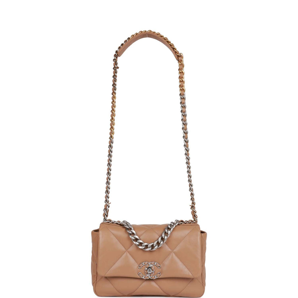 Chanel Medium 19 Flap Bag Beige Calfskin Mixed Hardware