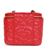 Chanel Camellia Mini Vanity Case Red Lambskin Light Gold Hardware