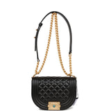 Chanel Small Boy Messenger Bag Black Caviar Antique Gold Hardware