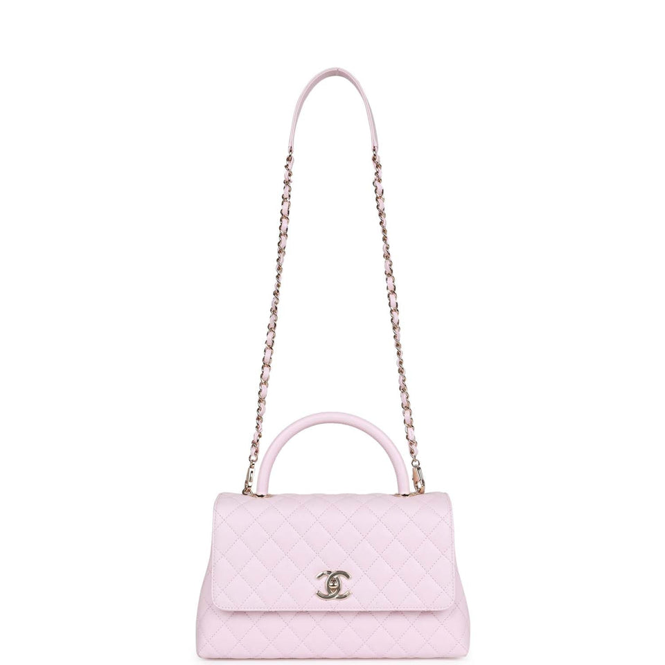 Chanel Medium Coco Handle Flap Bag Light Pink Caviar Light Gold Hardware