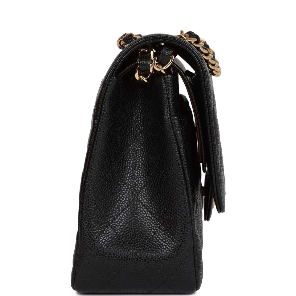Chanel Jumbo Classic Double Flap Bag Black Caviar Gold Hardware