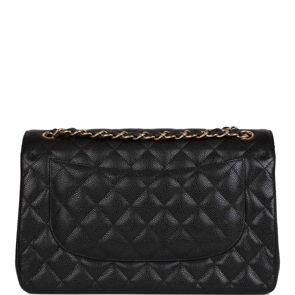 Chanel Jumbo Classic Double Flap Bag Black Caviar Gold Hardware