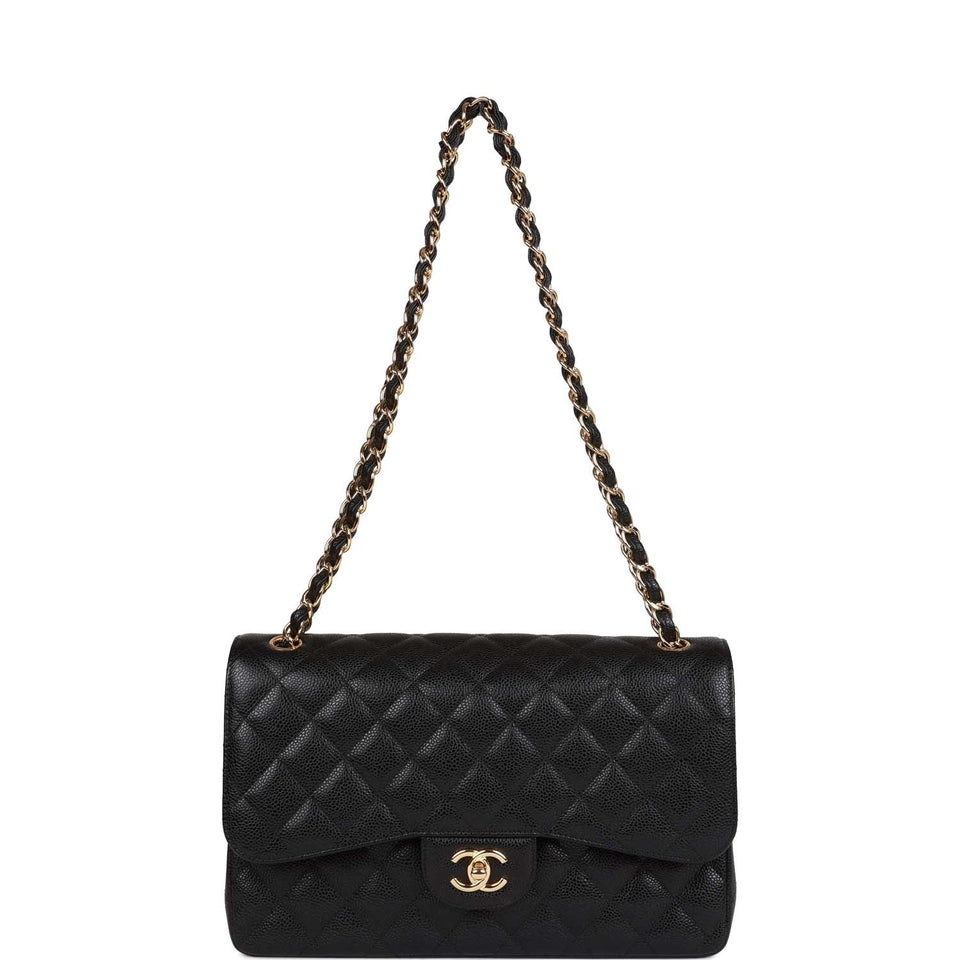 Chanel Jumbo Classic Double Flap Bag Black Caviar Gold Hardware